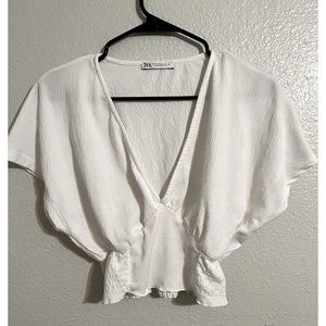 Zara Smoked Back Cropped Tee in White